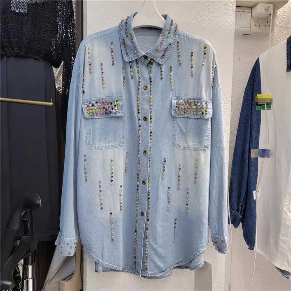 Embellished Light Blue Denim Shirt